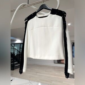 Sandro black and white fringe peek a boo long sleeved top